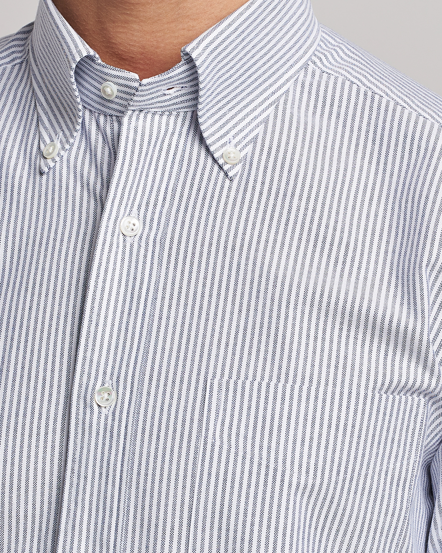 Herre | Skjorter | Kamakura Shirts | Slim Fit Striped Oxford BD Shirt Light Blue