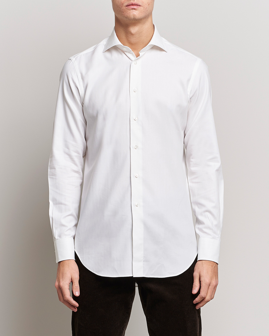 Herre | Skjorter | Kamakura Shirts | Slim Fit Cashmere Blend Shirt White