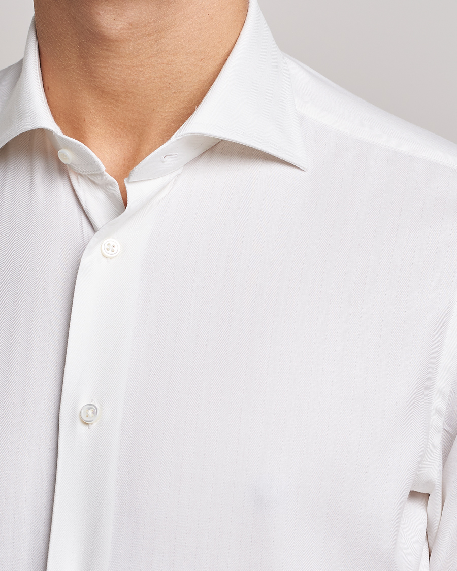 Herre | Skjorter | Kamakura Shirts | Slim Fit Cashmere Blend Shirt White