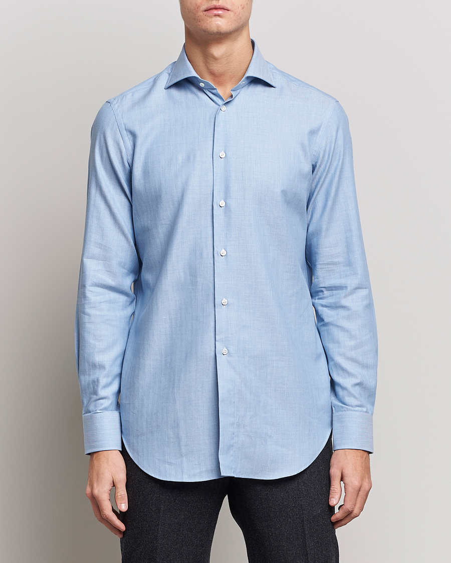 Herre |  | Kamakura Shirts | Slim Fit Cashmere Blend Shirt Light Blue