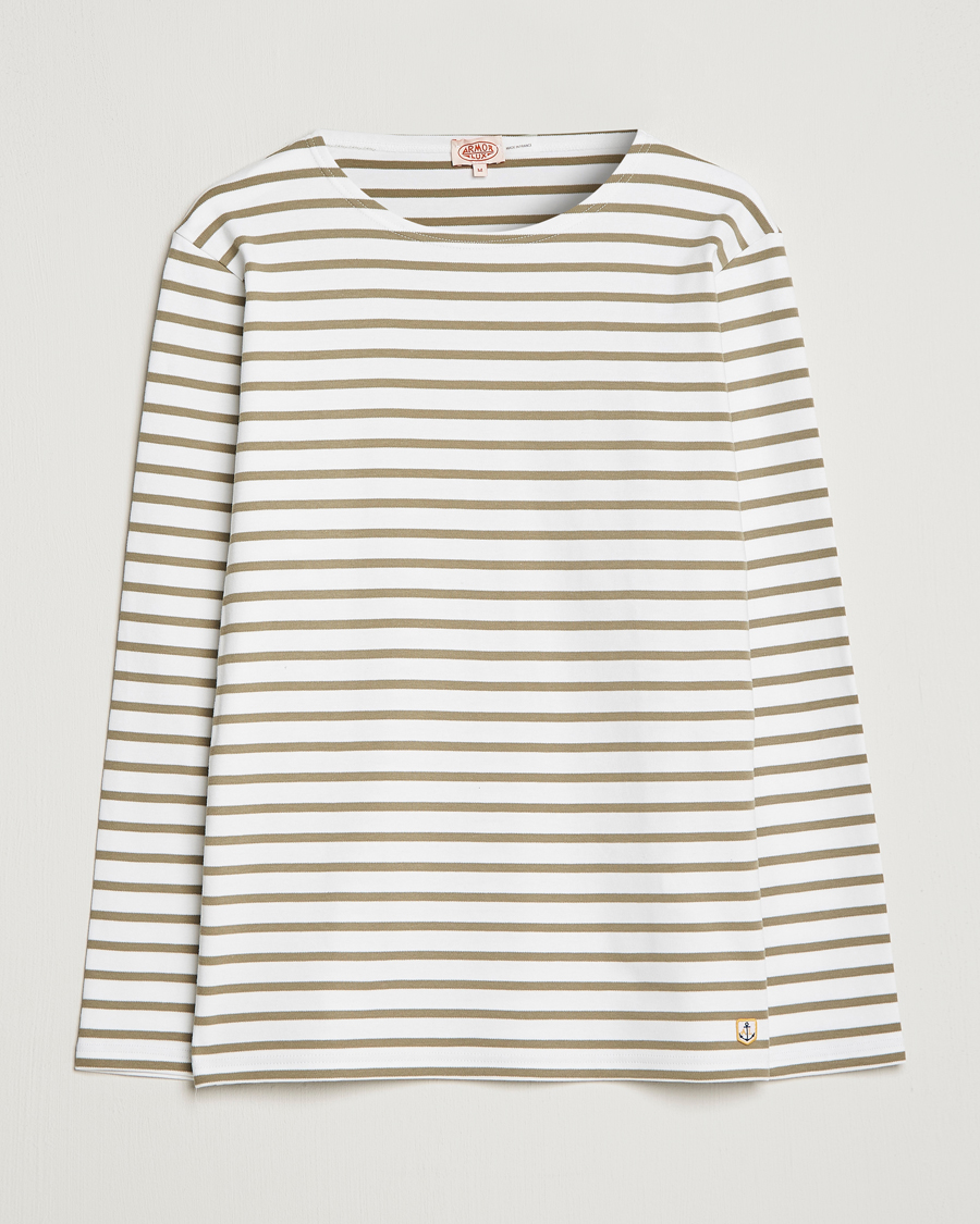 Herre | T-Shirts | Armor-lux | Houat Héritage Stripe Longsleeve T-shirt Blanc/Argile