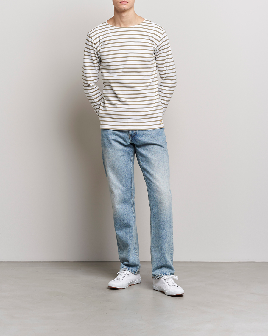 Herre | T-Shirts | Armor-lux | Houat Héritage Stripe Longsleeve T-shirt Blanc/Argile
