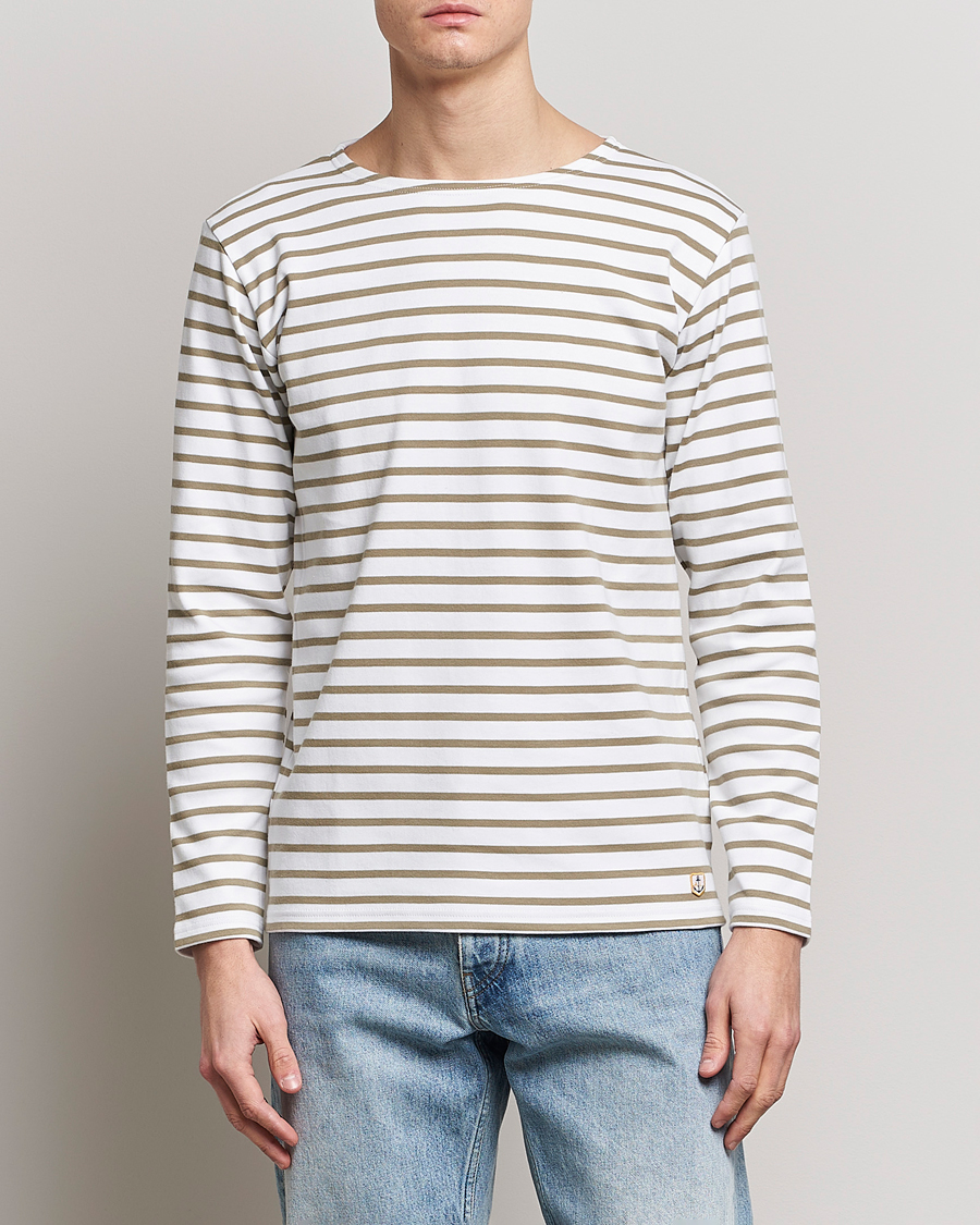Herre |  | Armor-lux | Houat Héritage Stripe Longsleeve T-shirt Blanc/Argile