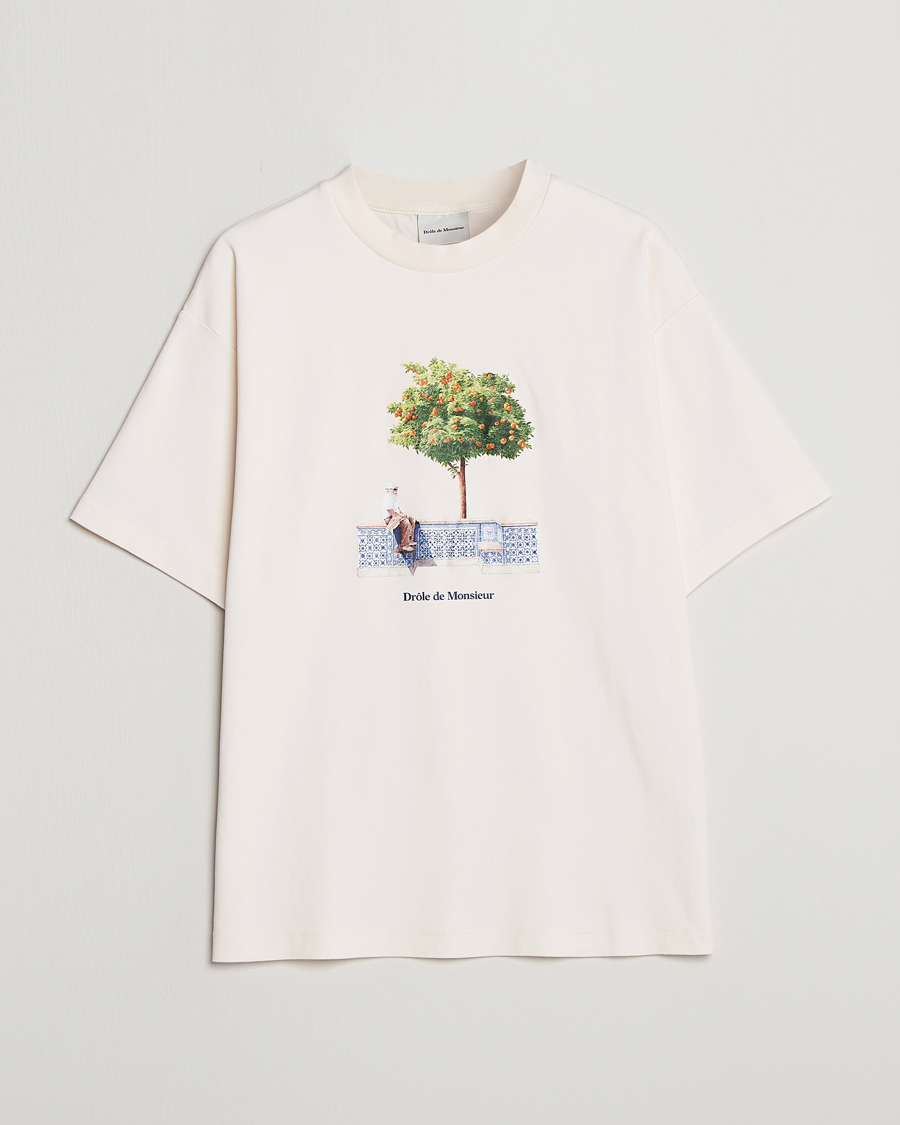 Herre | T-Shirts | Drôle de Monsieur | Oranger Print T-Shirt Off White