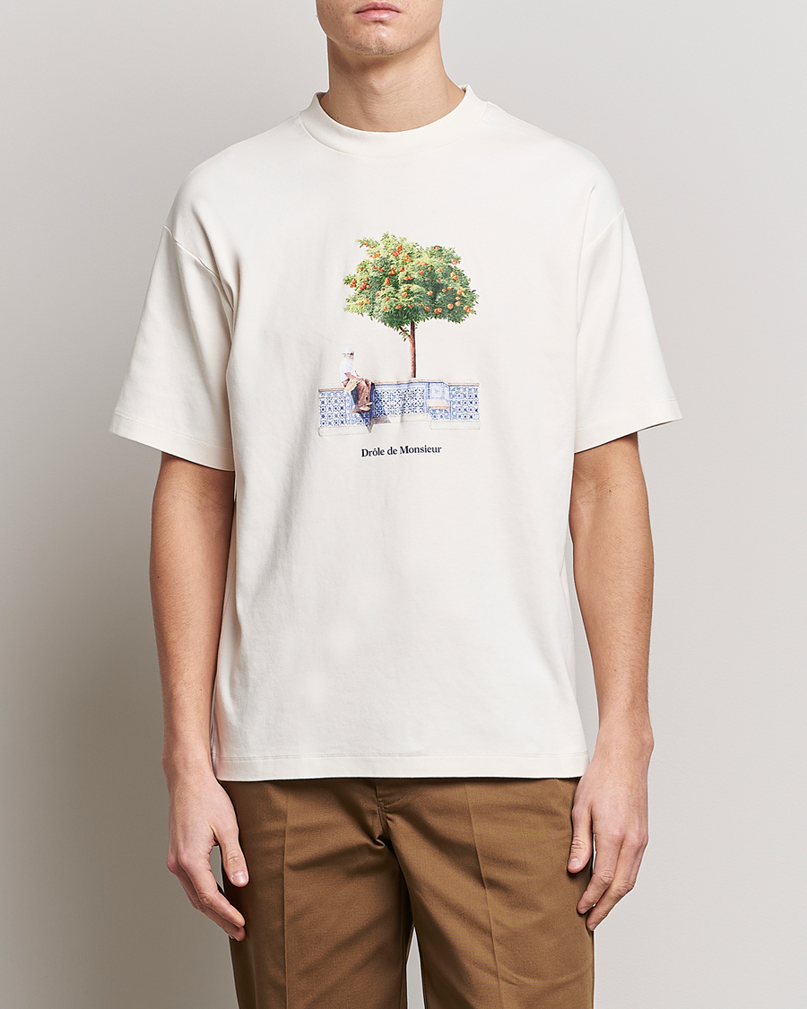 Herre | T-Shirts | Drôle de Monsieur | Oranger Print T-Shirt Off White