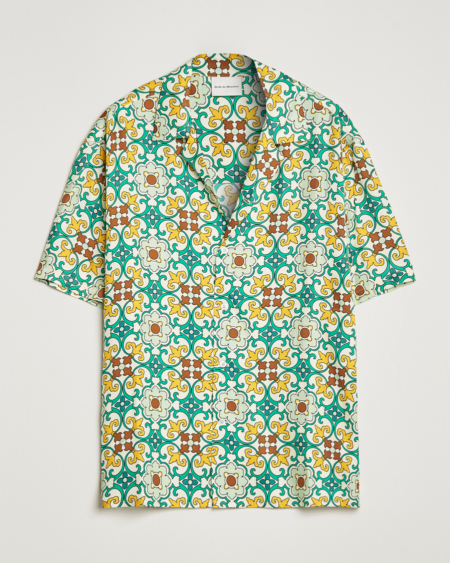 Herre | Skjorter | Drôle de Monsieur | Ornaments Print Bowling Shirt Yellow/Green