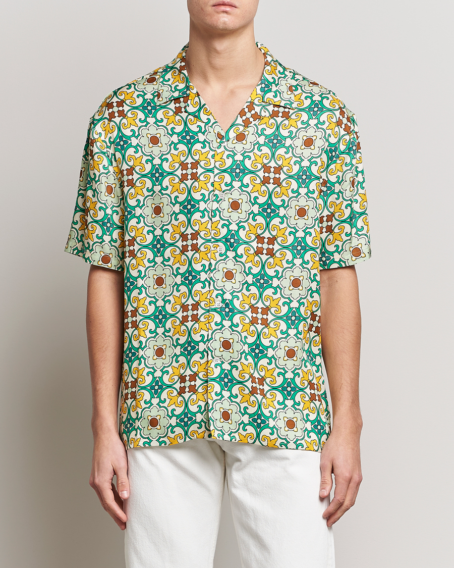 Herre | Skjorter | Drôle de Monsieur | Ornaments Print Bowling Shirt Yellow/Green