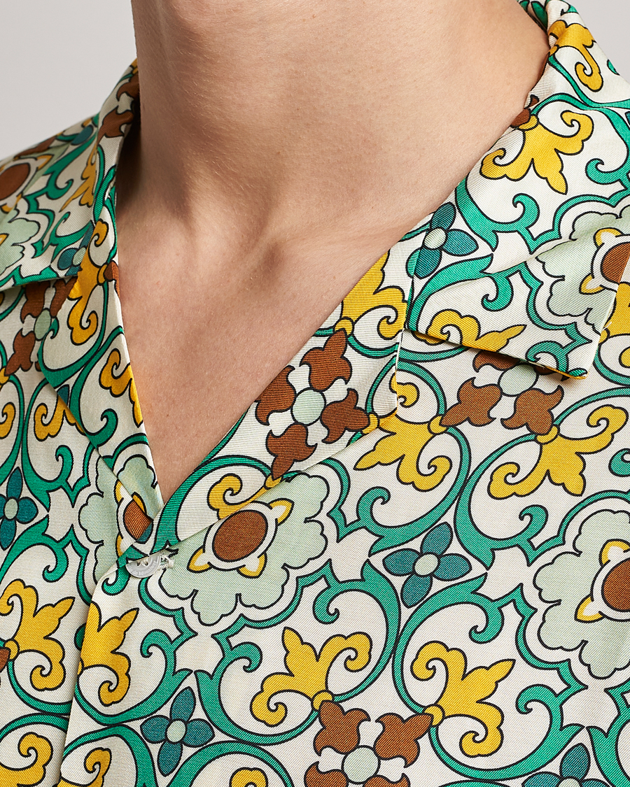 Herre | Skjorter | Drôle de Monsieur | Ornaments Print Bowling Shirt Yellow/Green