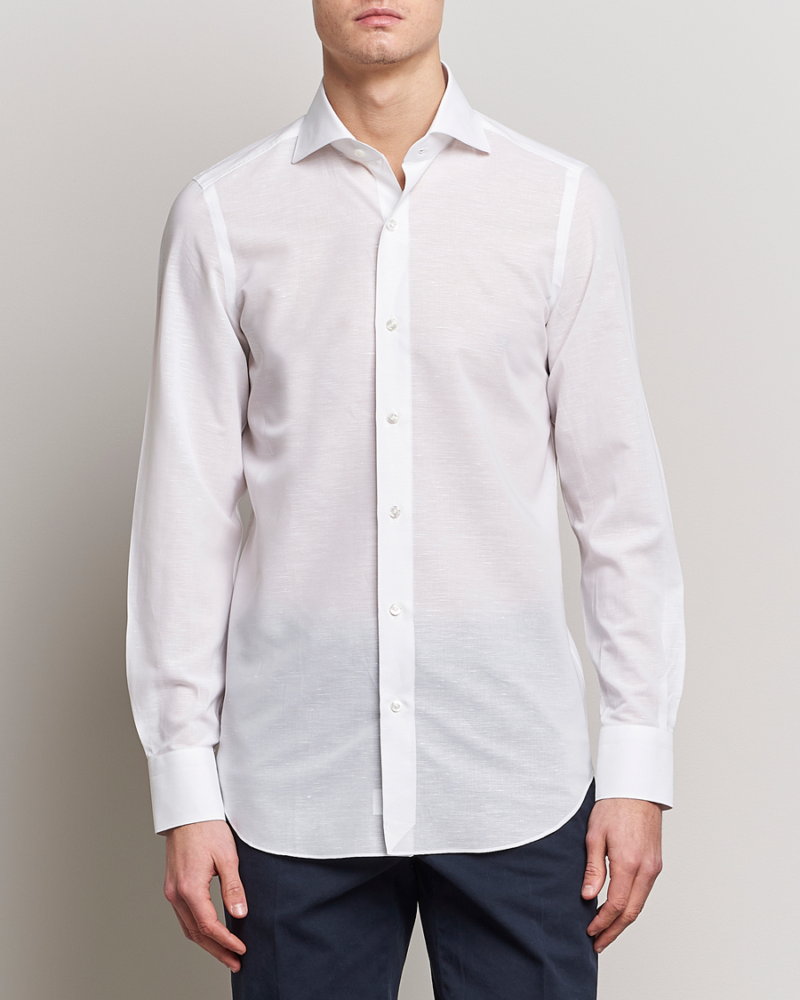 Herre | Formelle | Finamore Napoli | Milano Slim Linen Dress Shirt White