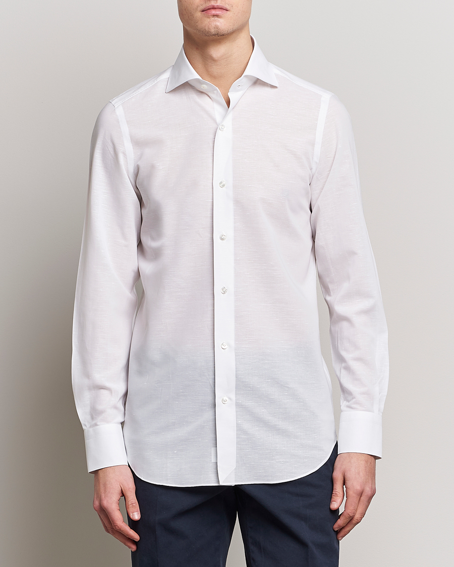 Herre |  | Finamore Napoli | Milano Slim Linen Dress Shirt White