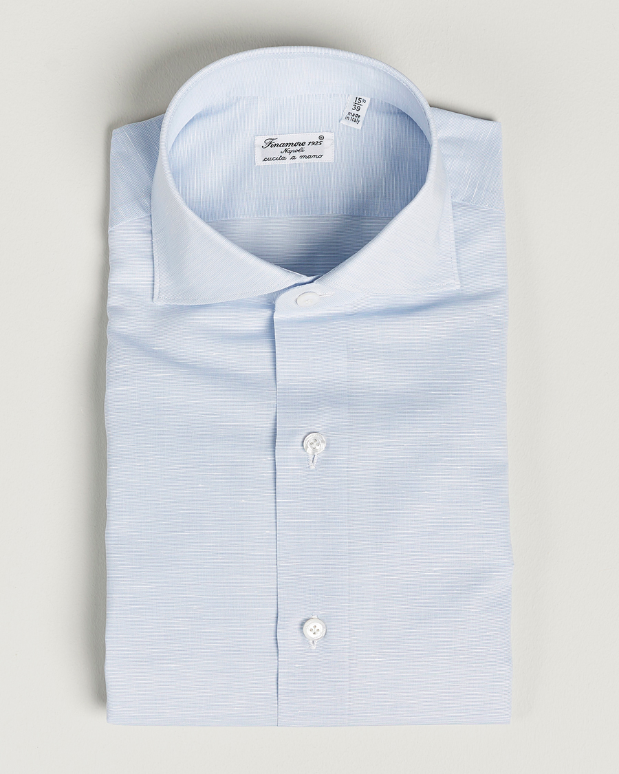 Herre | Skjorter | Finamore Napoli | Milano Slim Linen Dress Shirt Light Blue