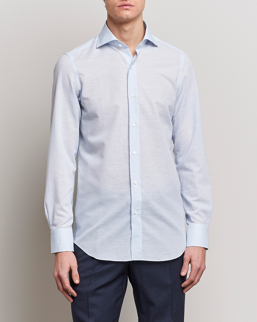 Herre | Skjorter | Finamore Napoli | Milano Slim Linen Dress Shirt Light Blue