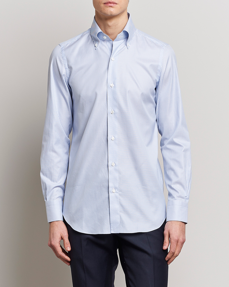 Herre | Businesskjorter | Finamore Napoli | Milano Slim Oxford Button Down Shirt Blue Stripe