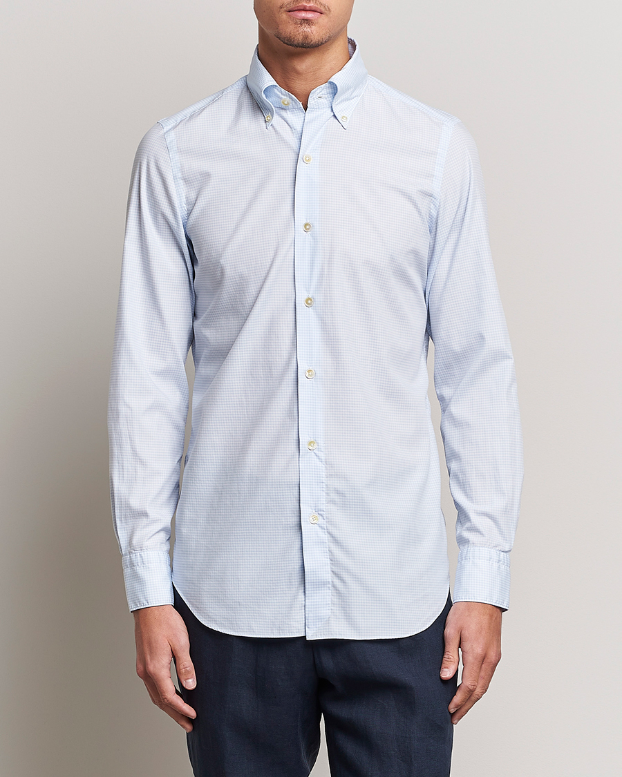 Herre | Skjorter | Finamore Napoli | Milano Slim Washed Dress Shirt Light Blue Check