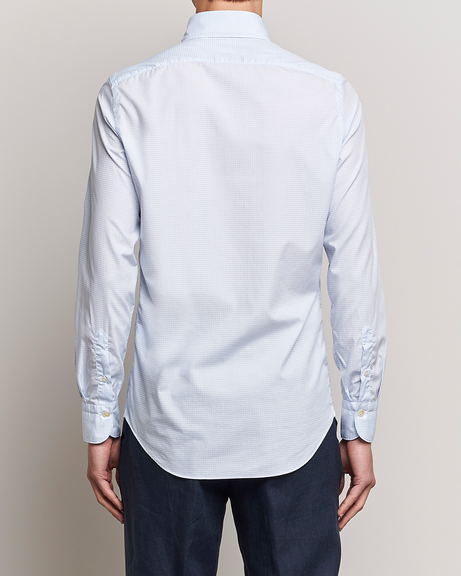 Herre | Skjorter | Finamore Napoli | Milano Slim Washed Dress Shirt Light Blue Check