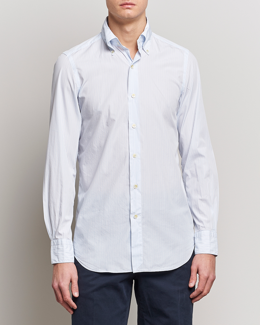 Herre |  | Finamore Napoli | Milano Slim Washed Dress Shirt Light Blue Stripe