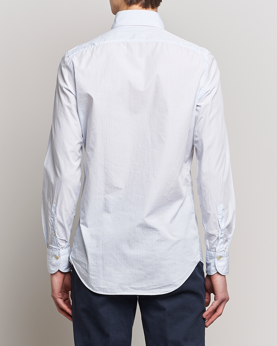 Herre | Skjorter | Finamore Napoli | Milano Slim Washed Dress Shirt Light Blue Stripe