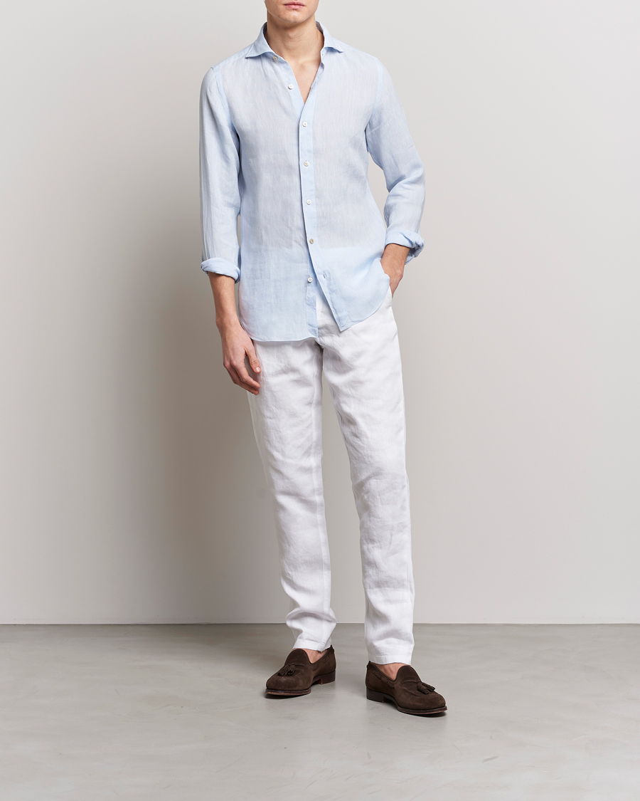Herre | Skjorter | Finamore Napoli | Tokyo Slim Linen Shirt Light Blue