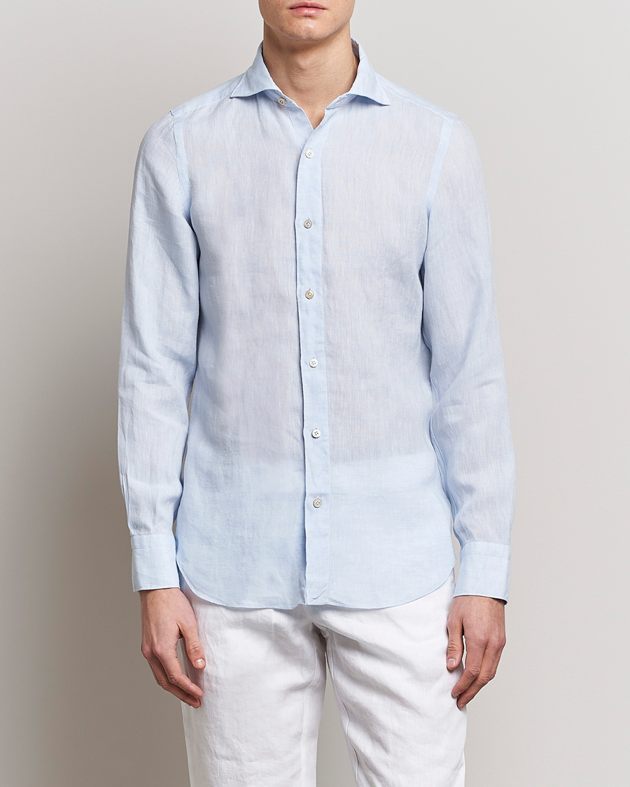 Herre |  | Finamore Napoli | Tokyo Slim Linen Shirt Light Blue