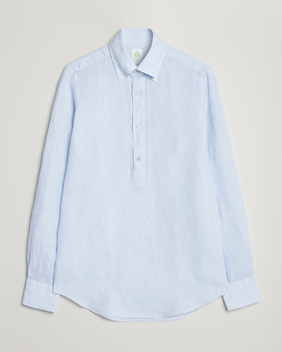 Herre | Skjorter | Finamore Napoli | Miami Linen Popover Shirt Light Blue