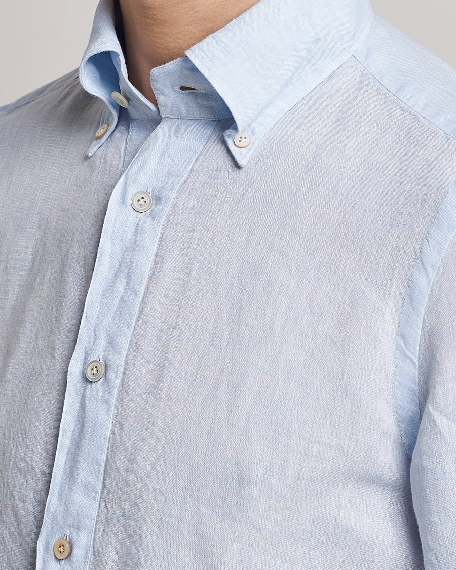 Herre | Skjorter | Finamore Napoli | Miami Linen Popover Shirt Light Blue