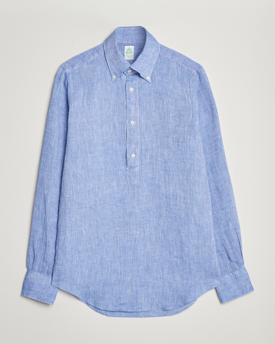 Herre | Skjorter | Finamore Napoli | Miami Linen Popover Shirt Dark Blue