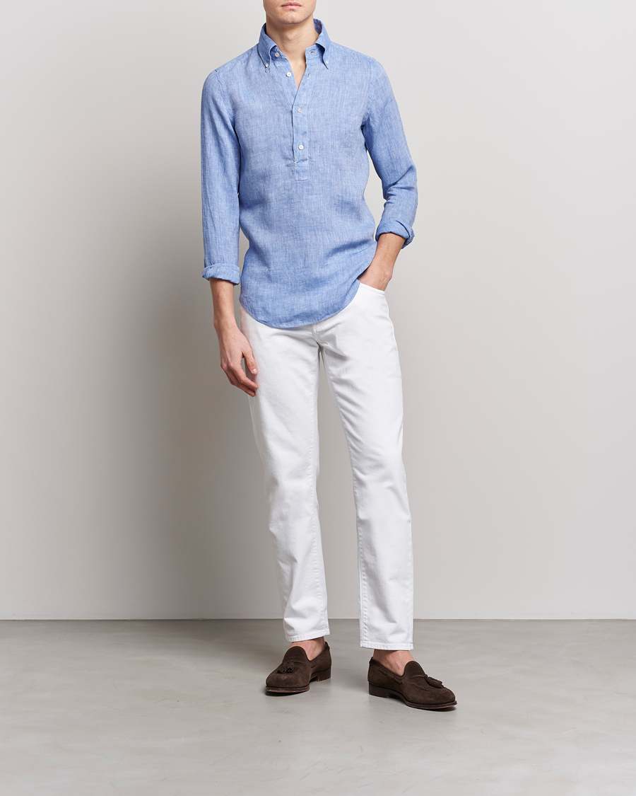 Herre | Skjorter | Finamore Napoli | Miami Linen Popover Shirt Dark Blue