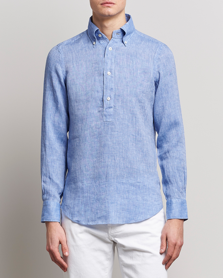 Herre |  | Finamore Napoli | Miami Linen Popover Shirt Dark Blue