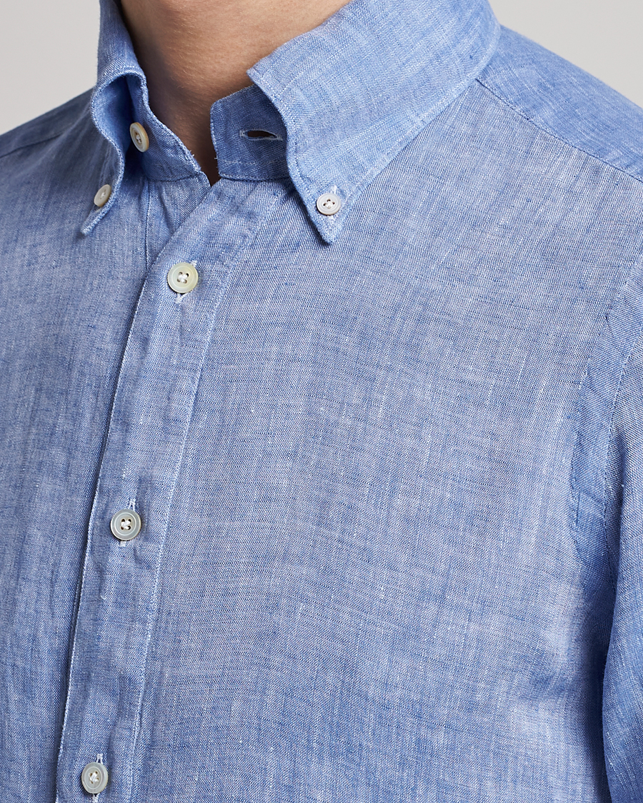 Herre | Skjorter | Finamore Napoli | Miami Linen Popover Shirt Dark Blue
