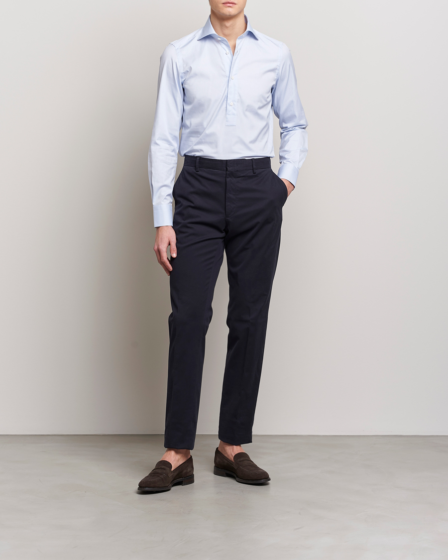 Herre | Skjorter | Finamore Napoli | Tokyo Slim Oxford Popover Shirt Light Blue