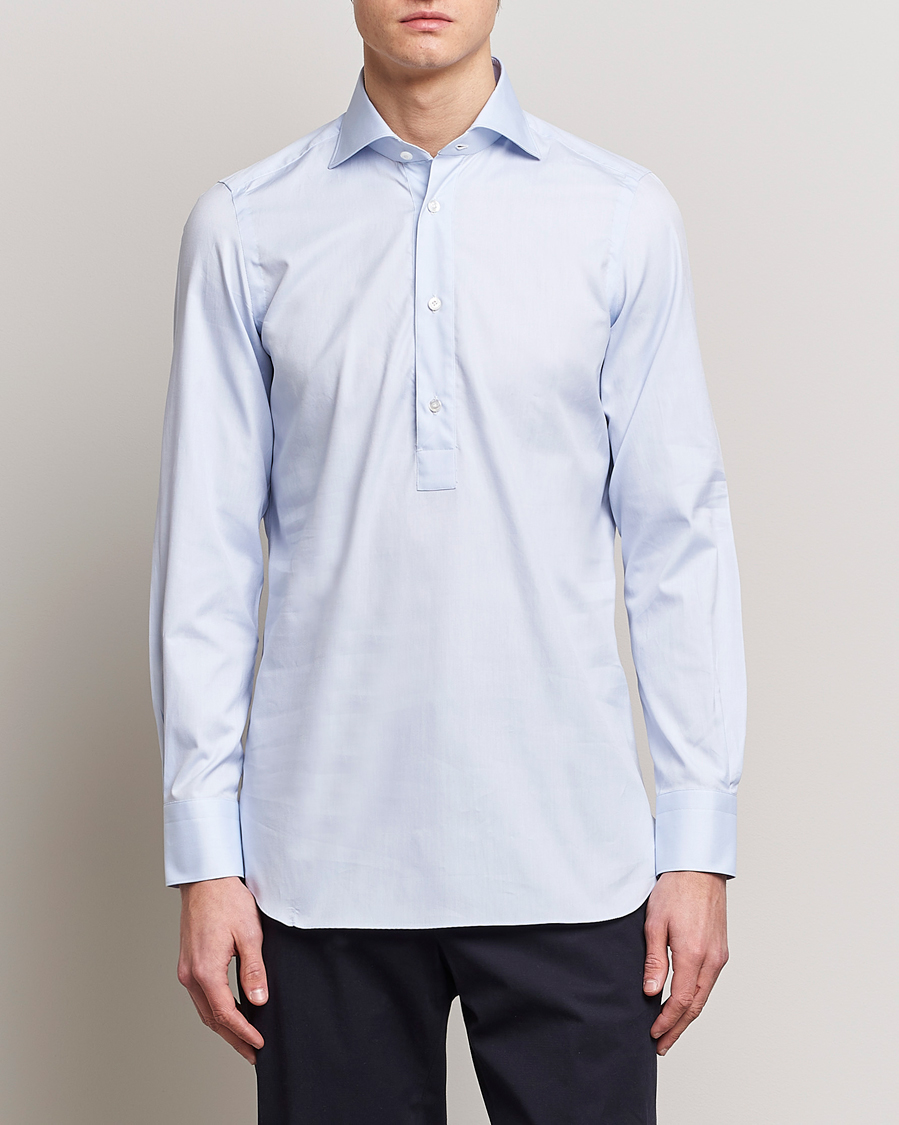 Herre |  | Finamore Napoli | Tokyo Slim Oxford Popover Shirt Light Blue