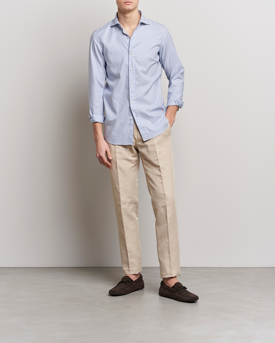 Herre | Skjorter | Finamore Napoli | Tokyo Slim Chambray Shirt Light Blue Stripe