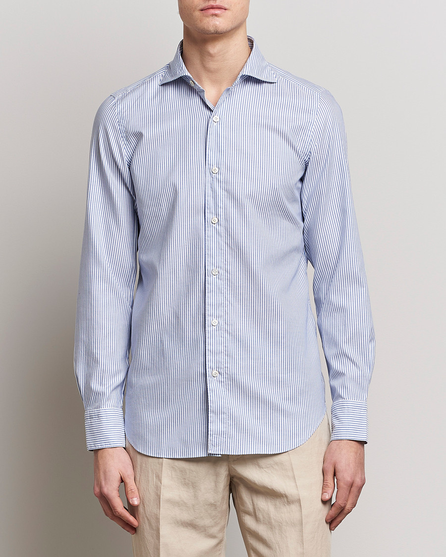 Herre |  | Finamore Napoli | Tokyo Slim Chambray Shirt Light Blue Stripe