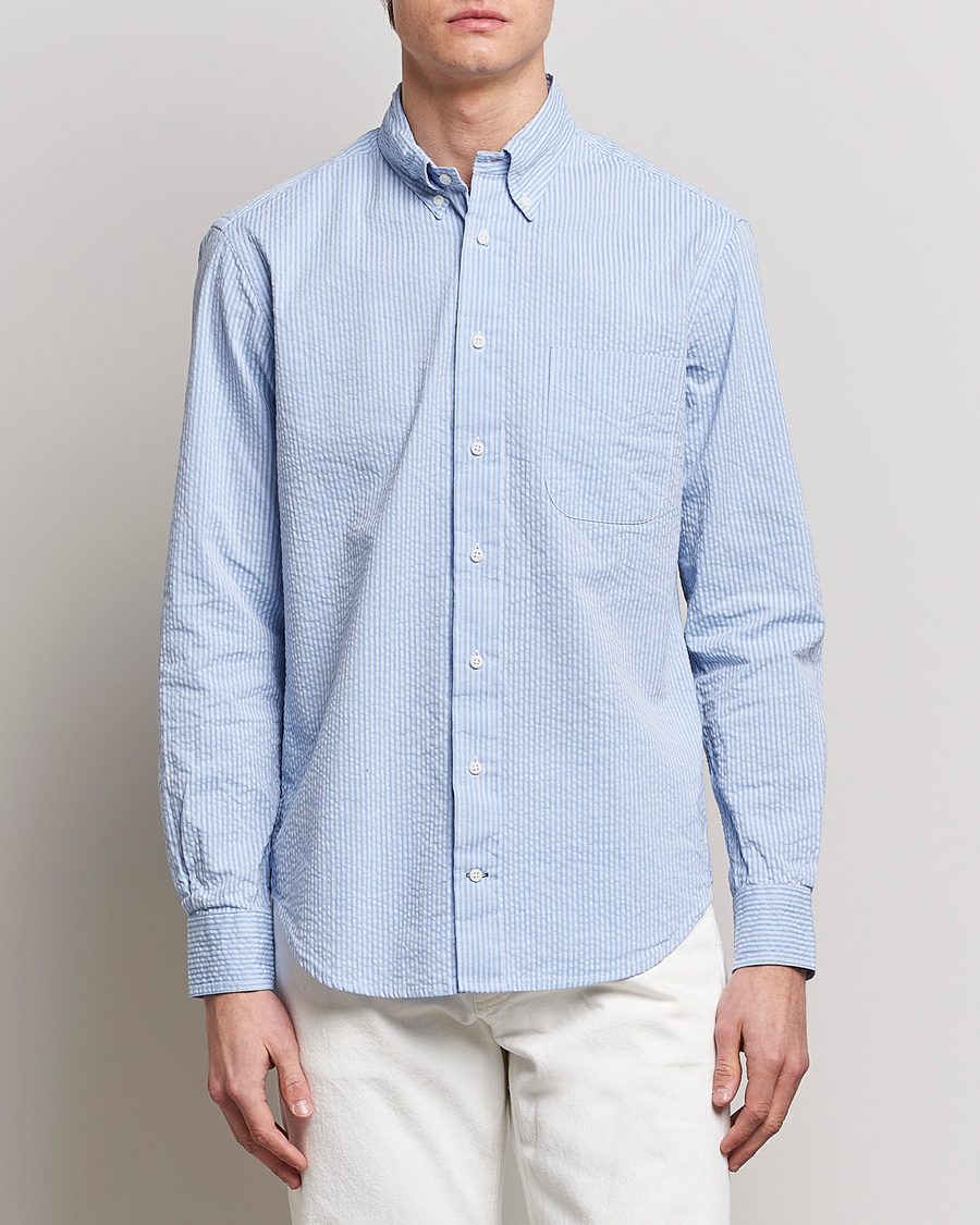Herre |  | Gitman Vintage | Tonal Seersucker Shirt Light Blue