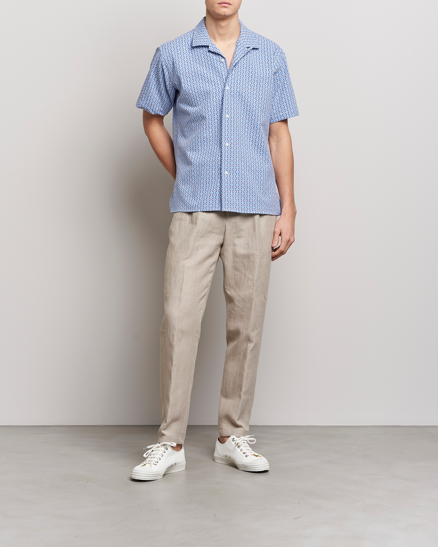 Herre | Skjorter | Gitman Vintage | Summer Ready Jacquard Camp Shirt Light Blue