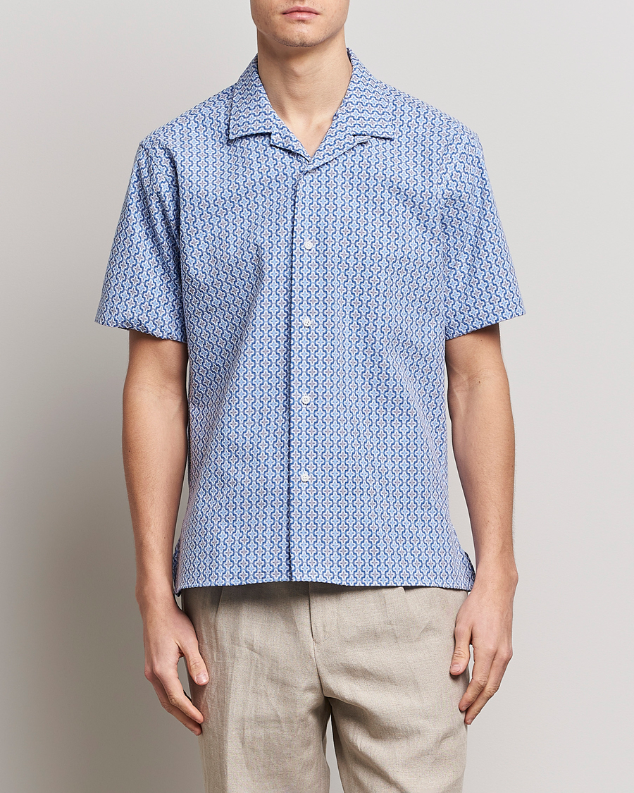 Herre | Kortermede skjorter | Gitman Vintage | Summer Ready Jacquard Camp Shirt Light Blue