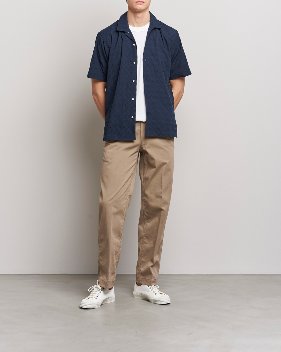 Herre | Skjorter | Gitman Vintage | Japanese Jacquard Camp Shirt Navy