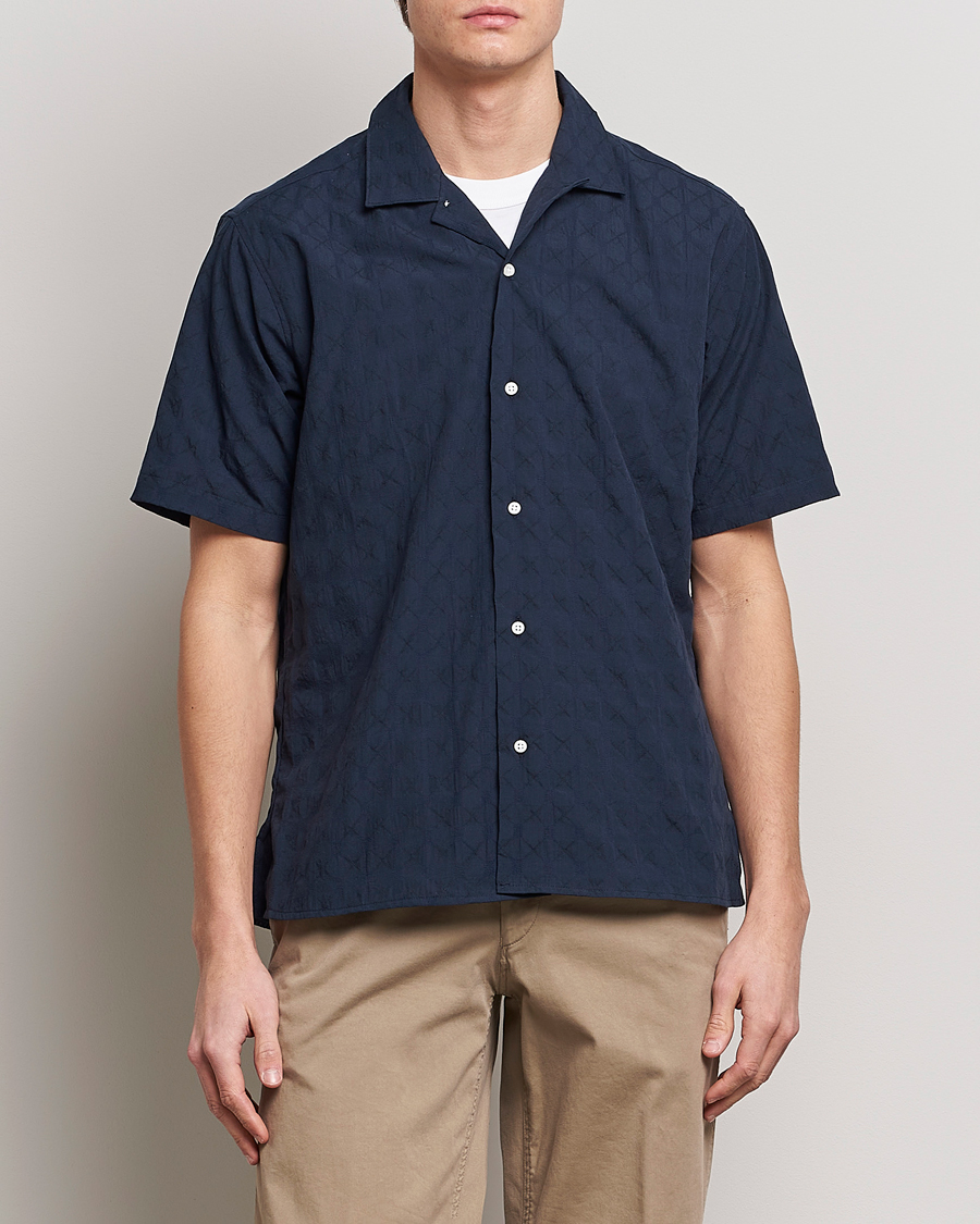 Herre | Kortermede skjorter | Gitman Vintage | Japanese Jacquard Camp Shirt Navy