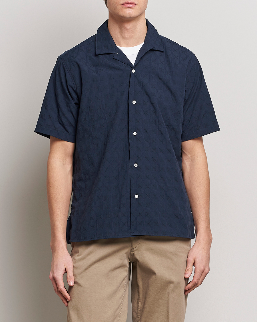 Herre | Skjorter | Gitman Vintage | Japanese Jacquard Camp Shirt Navy