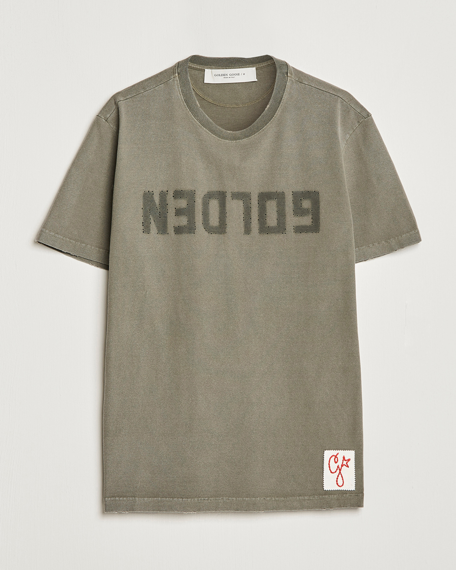 Herre | T-Shirts | Golden Goose | Deluxe Brand Dyed Jersey Logo T-Shirt Dusty Olive