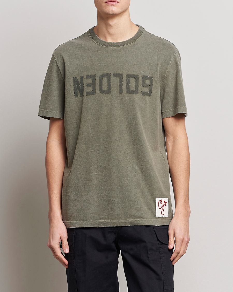 Herre | T-Shirts | Golden Goose | Deluxe Brand Dyed Jersey Logo T-Shirt Dusty Olive