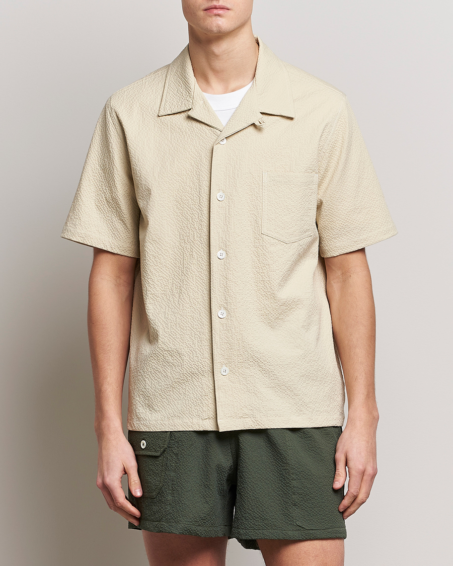 Herre | Kortermede skjorter | Howlin' | Short Sleeve Cotton Seersucker Shirt Ecru