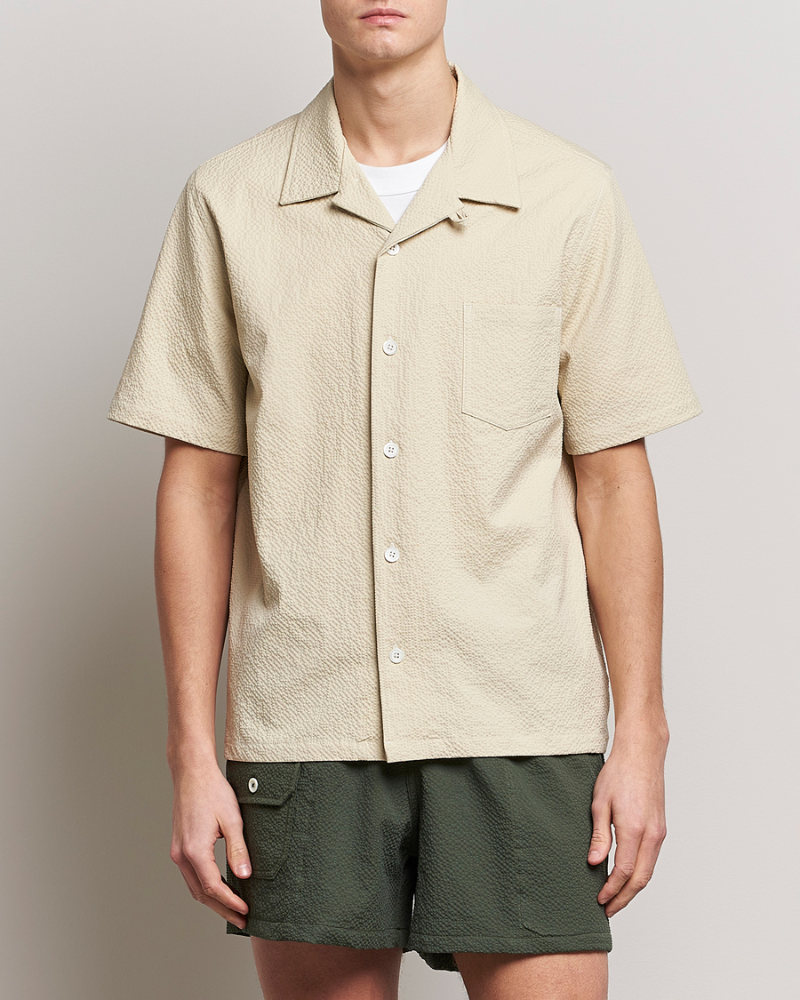 Herre |  | Howlin' | Short Sleeve Cotton Seersucker Shirt Ecru