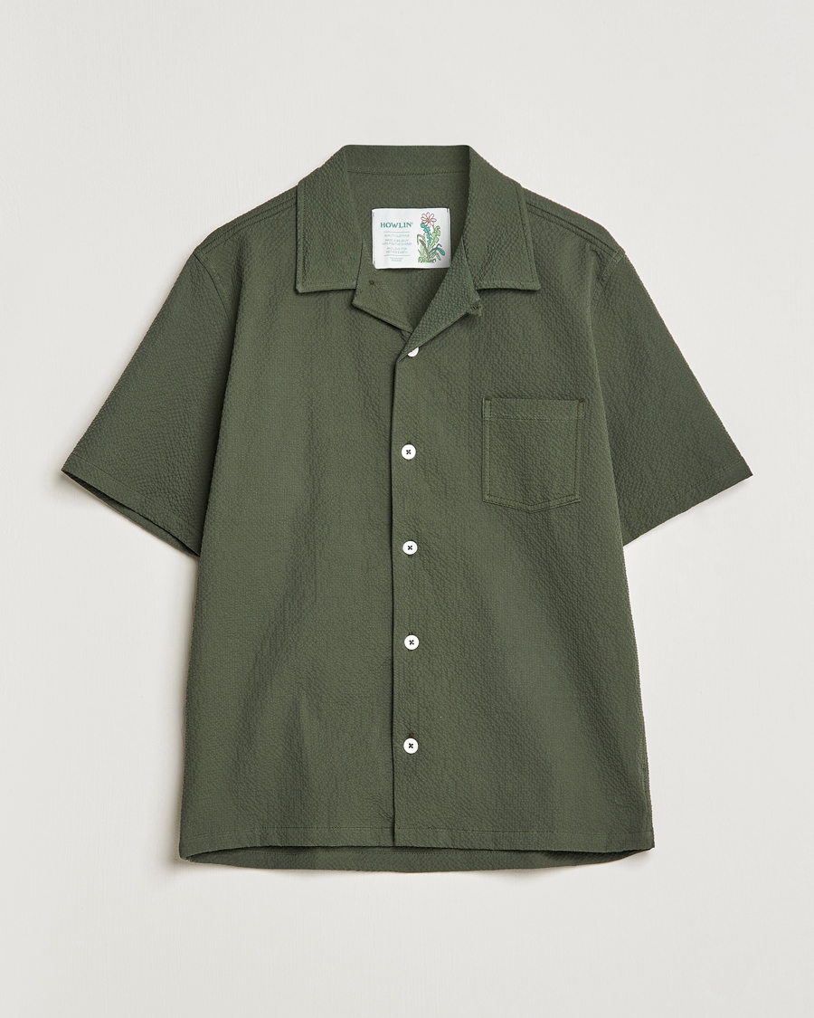 Herre | Skjorter | Howlin' | Short Sleeve Cotton Seersucker Shirt Greenish