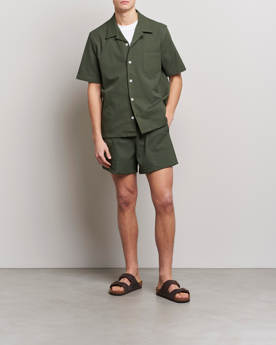 Herre | Skjorter | Howlin' | Short Sleeve Cotton Seersucker Shirt Greenish