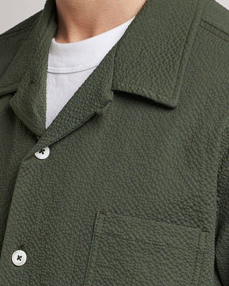 Herre | Skjorter | Howlin' | Short Sleeve Cotton Seersucker Shirt Greenish