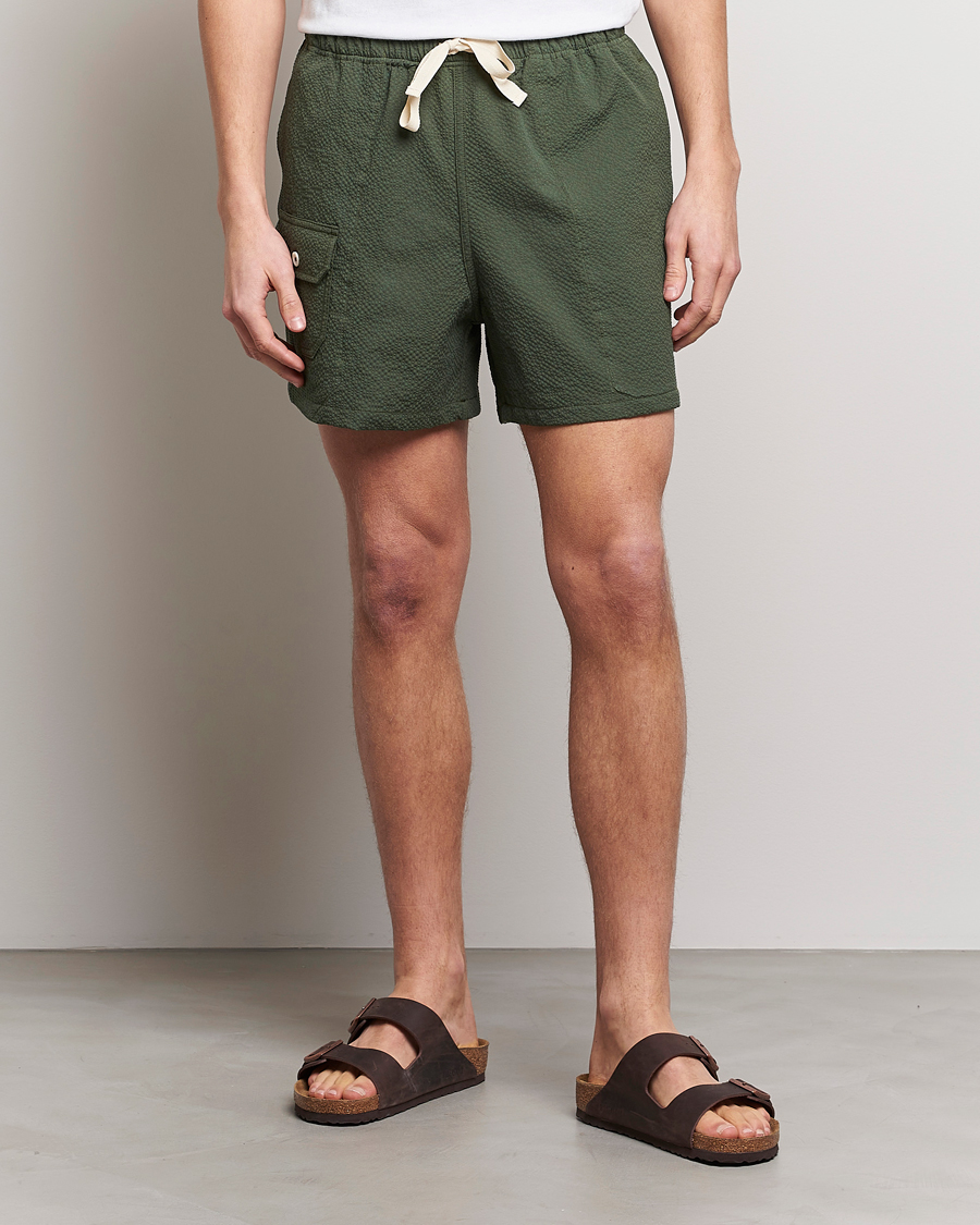 Herre | Howlin' | Howlin' | Cotton Seersucker Shorts Greenish