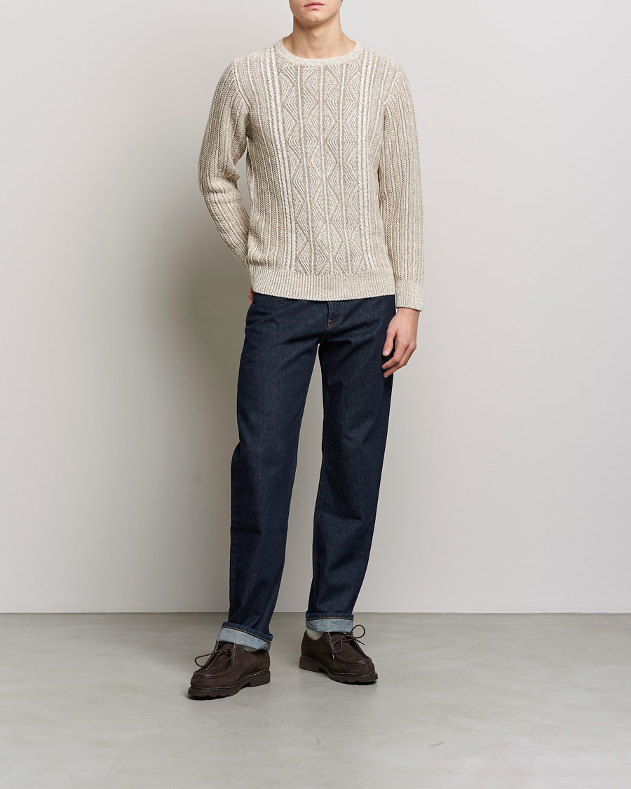 Herre | Gensere | Inis Meáin | Patented Aran Knitted Linen Crew Neck Beige