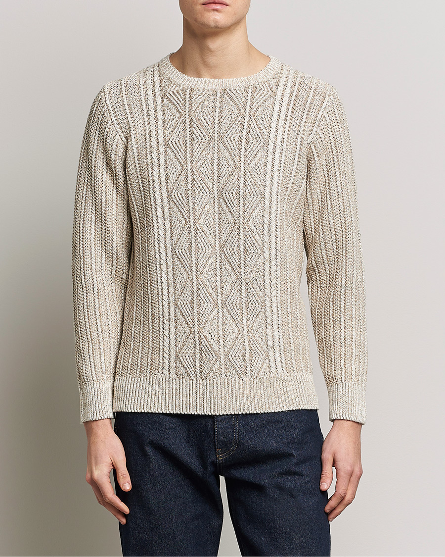 Herre | Strikkede gensere | Inis Meáin | Patented Aran Knitted Linen Crew Neck Beige