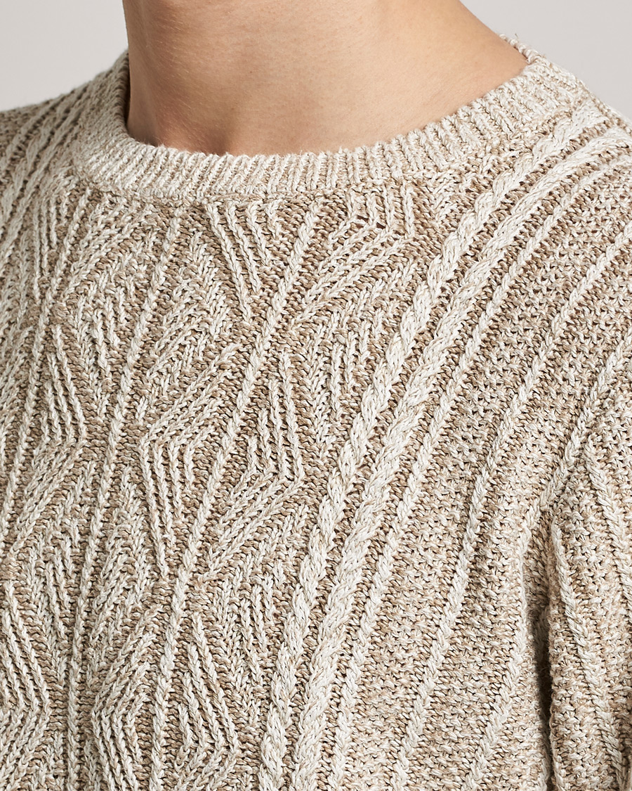 Herre | Gensere | Inis Meáin | Patented Aran Knitted Linen Crew Neck Beige